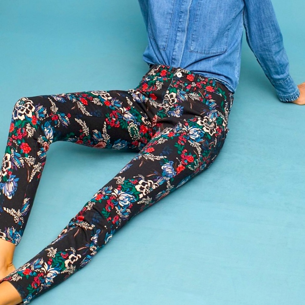 Anthropologie Mid Rise Skinny Floral Jeans